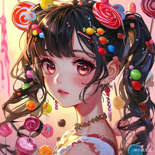 可爱女孩双马尾糖果装饰头发眼神灵动
