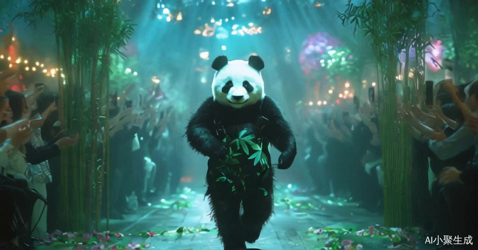 熊猫时尚秀走在华丽T台上的可爱与风格