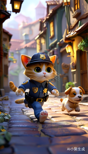 神秘小镇上警员猫咪追逐小狗