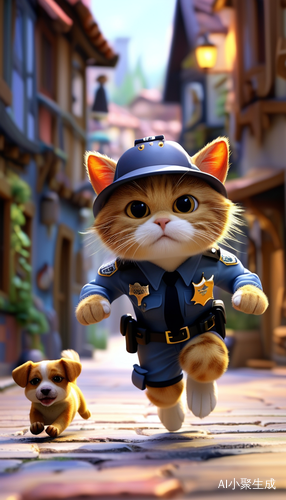 神秘小镇上警员猫咪追逐小狗