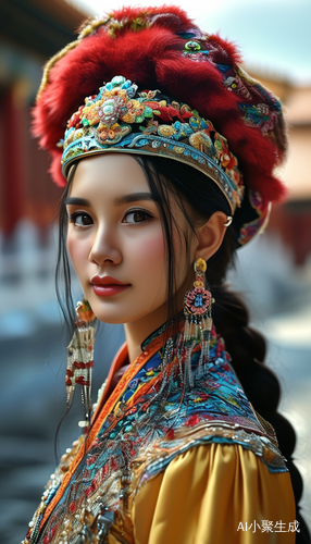 美丽满族姑娘游玩故宫风景如画