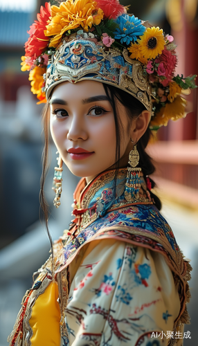 美丽满族姑娘游玩故宫风景如画
