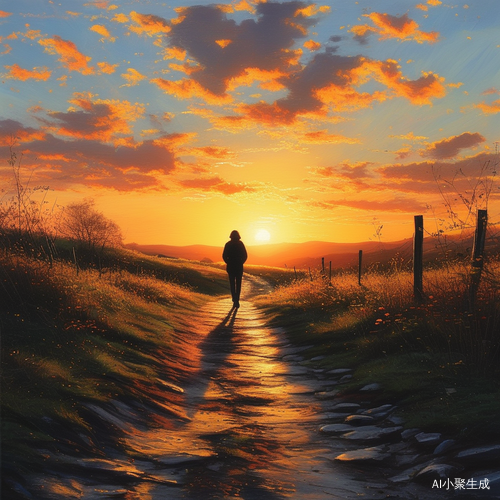 夕阳下的小路背影