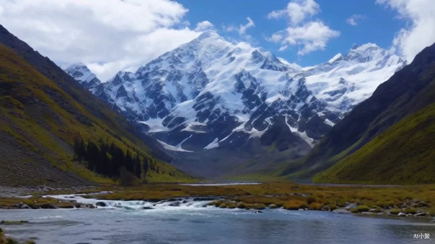 大山风景与流水的生动视频