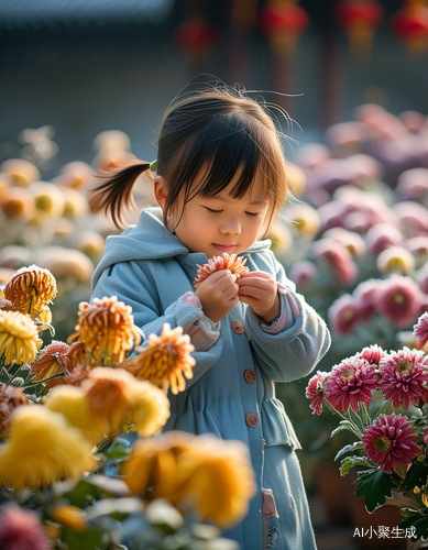 霜降时节花园里的菊花与欢乐