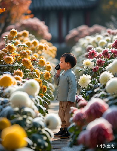 霜降时节花园里的菊花与欢乐