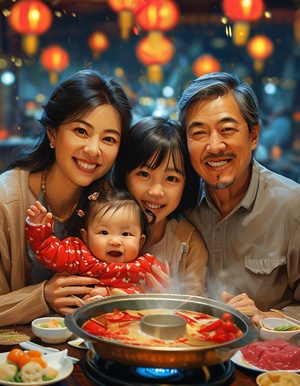 家人团聚共享火锅温馨时光