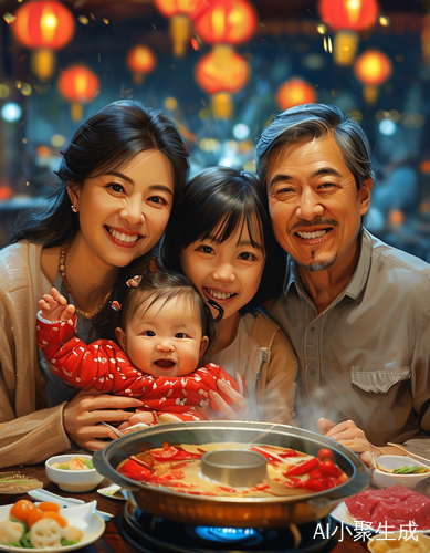 家人团聚共享火锅温馨时光