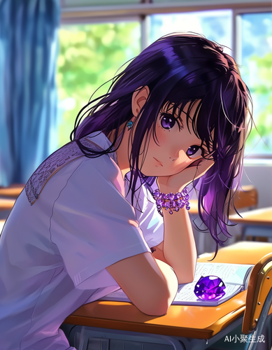 紫水晶手串少女在教室专心学习