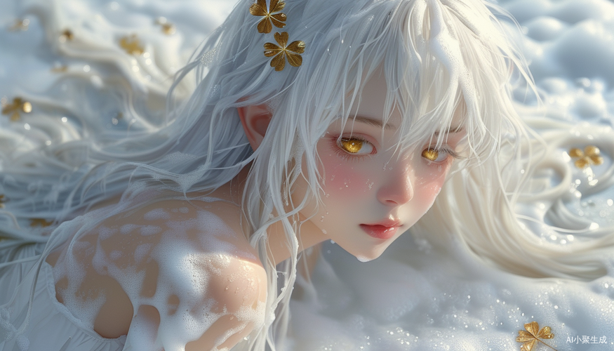 清纯少女在泡沫中绽放的雪白魅力