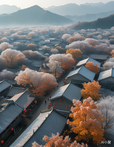 霜降时节航拍祈福活动村庄景象