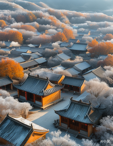 霜降时节航拍祈福活动村庄景象