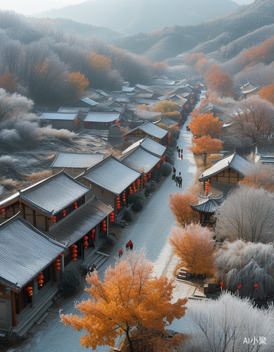 霜降时节航拍祈福活动村庄景象