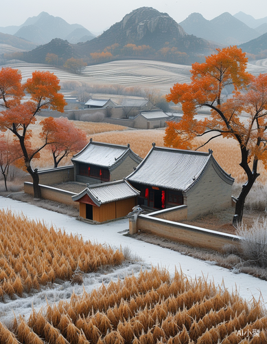 北方农田霜降时节的美丽景象