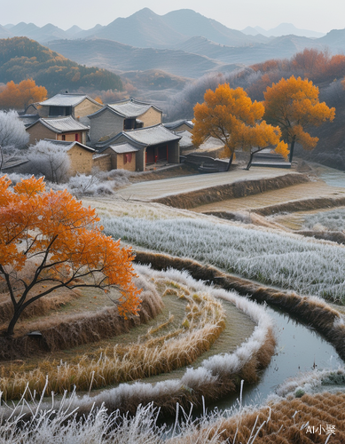 北方农田霜降时节的美丽景象