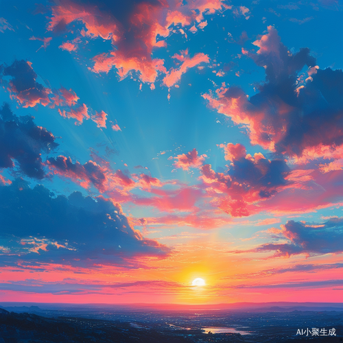 夕阳西下温暖蓝粉天空的美丽瞬间