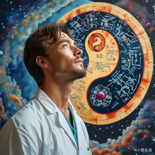 西医解剖模型人与中医阴阳图的宇宙对话