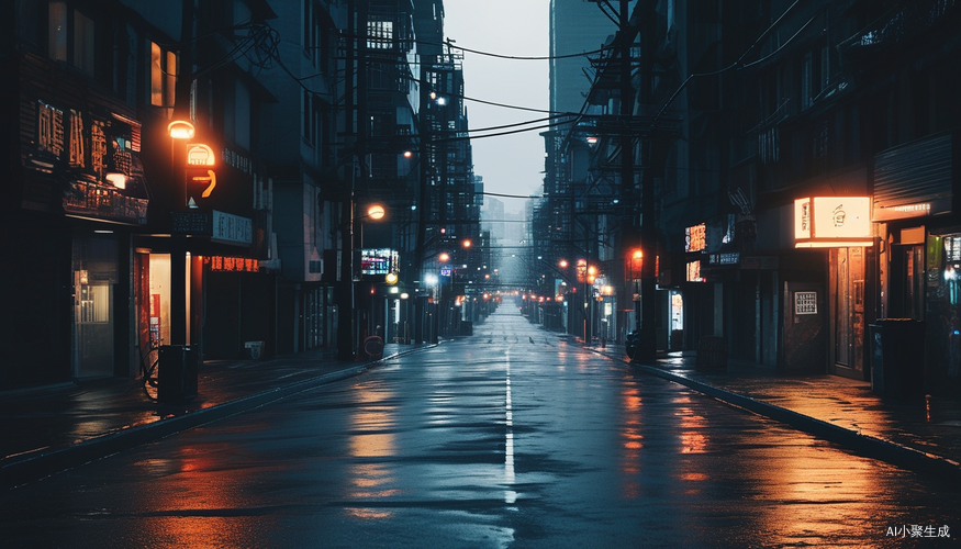 城市夜晚无人街道的孤寂与无力感