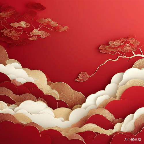 简约酒红背景鎏金祥云底纹留白设计