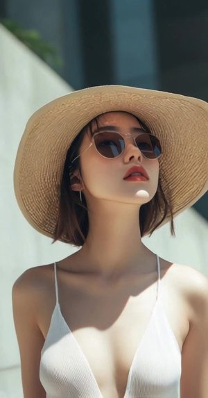 Half body, elegant beautiful girl in Shanghai, wearing ultra-thin sun protection clothing, minimalism