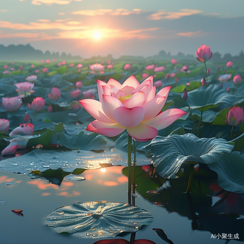 超高清治愈画系早晨太阳光荷花池塘