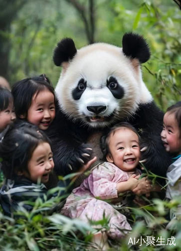 熊猫与孩子们的快乐互动时刻