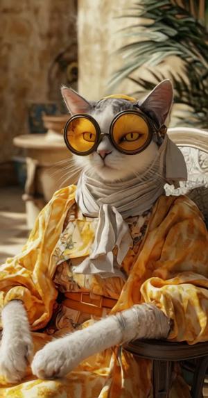 猫奶奶微笑着抓眼镜的温馨瞬间
