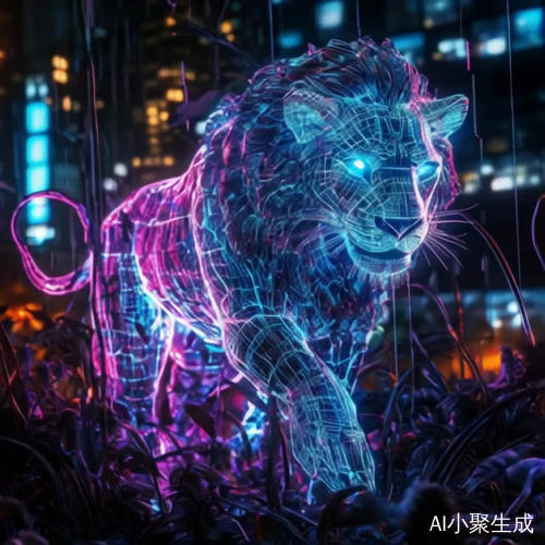 狮子缓步靠近灯光闪烁的神秘场景