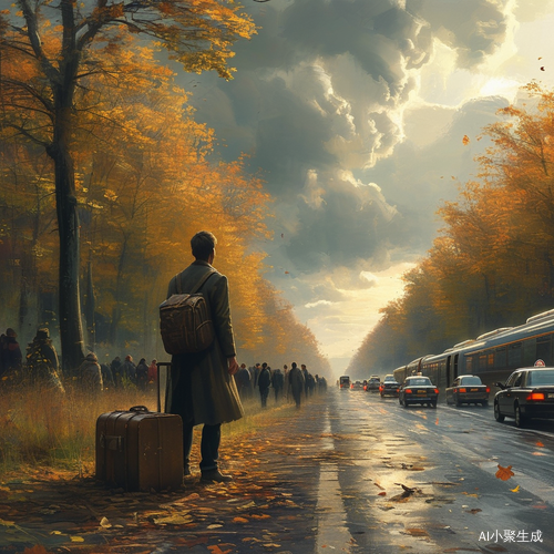 长途车站外一个孤独旅者的期待与启程
