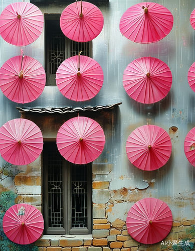 粉红色雨伞与奥库艺术的浪漫在中国村庄的独特融合