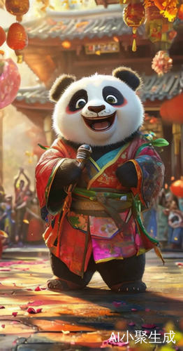 五彩斑斓舞台上的快乐熊猫展现个性魅力
