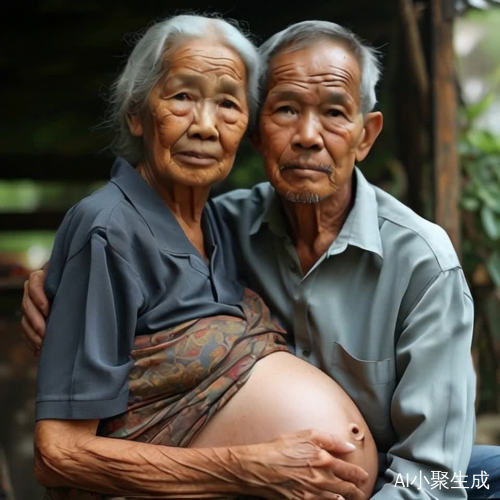 老年夫妻深情对视期待新生命降临