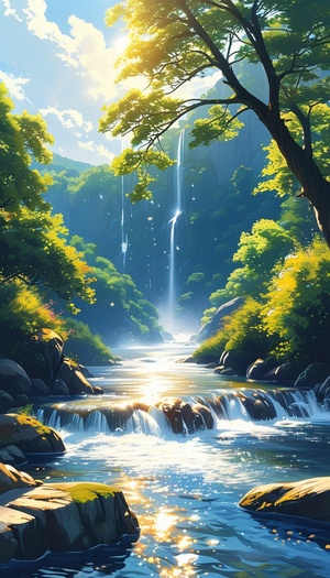 宁静河流画面清澈河水闪耀如白带