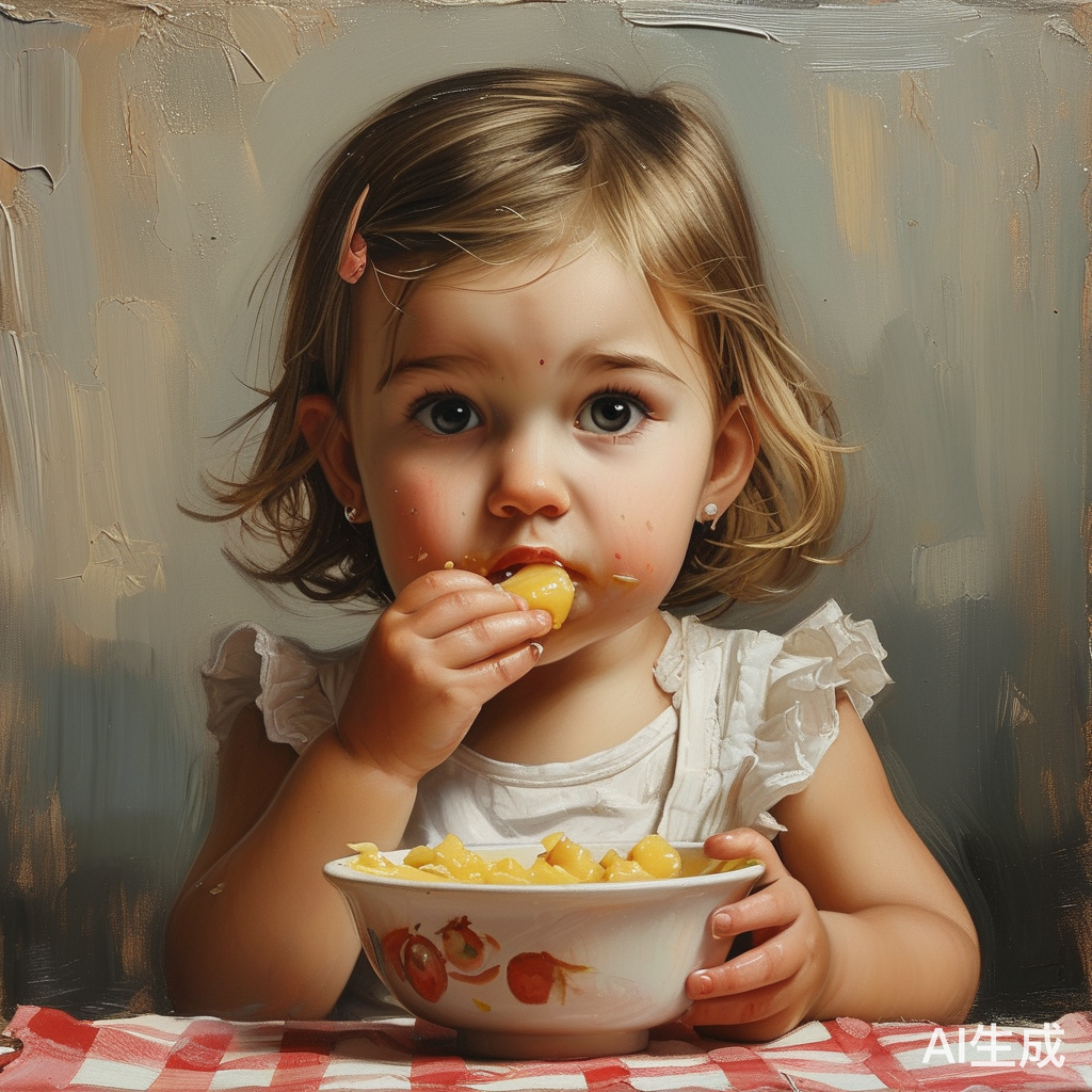 小女孩吃东西的可爱画面