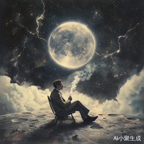 男人在月球上抽雪茄烟雾缭绕
