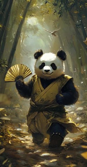 华丽马褂大熊猫悠闲竹林漫步展现幸福
