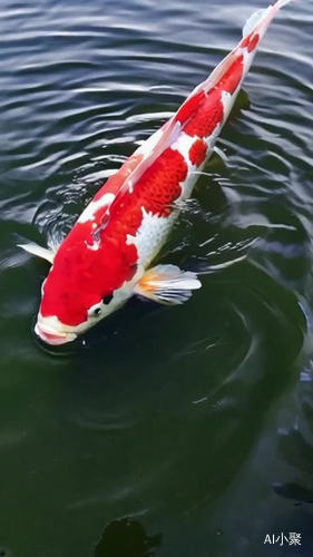 一条庞大的红色的锦鲤在水中游来游去，浪花一朵朵掀起