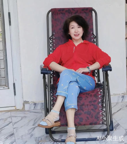 美女姐姐在别墅院子里享受阳光的闲适时光