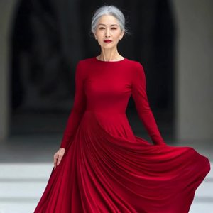高贵中年女性绿宝石珠宝T台优雅走秀