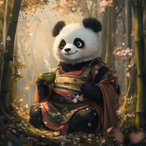 时尚熊猫在竹林中享受悠闲时光