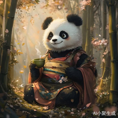 时尚熊猫在竹林中享受悠闲时光