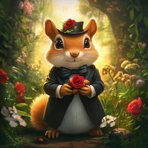 活泼小松鼠在阳光森林中捧坚果展现智慧