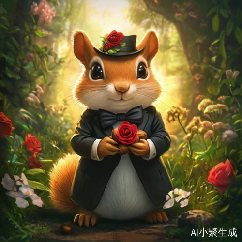 活泼小松鼠在阳光森林中捧坚果展现智慧