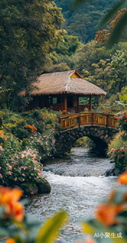 溪水流动，场景转动