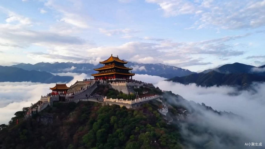 泰山云雾缭绕的风景视频nn开场镜头：从远处拍摄泰山，早晨的阳光透过云雾，照亮山顶，云雾在山间缓缓流动。n山腰景观：镜头拉近，展示山腰处的古建筑和寺庙，云雾在其间穿梭，若隐若现。n山路上的行人：拍摄一些行人在云雾中沿着石阶攀登，体现人与自然的和谐共处。n山顶风光：展示山顶的景色，云雾在脚下翻滚，远处的山峦在云雾中时隐时现。n日出时分：在日出时分拍摄泰山，阳光逐渐驱散云雾，山体的轮廓越来越清晰。n结尾镜头：以云雾完全消散，泰山全貌展现出来的镜头作为结尾，展现泰山的雄伟壮观。