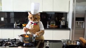 拟人化猫咪在厨房中烹饪美食