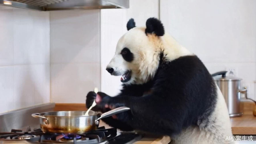 熊猫在厨房做饭的视频