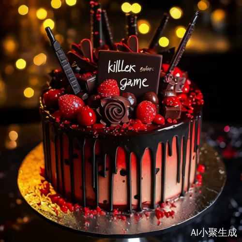 黑色红色杀手游戏主题生日蛋糕设计