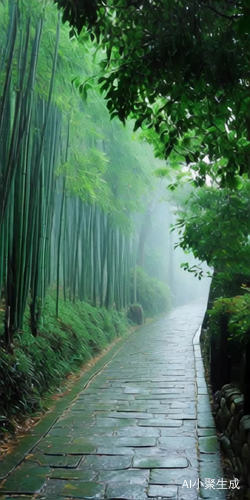 下着小雨，地面有一点积水