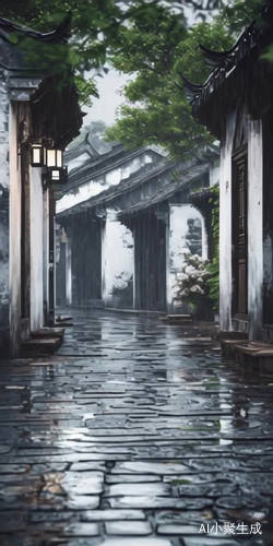 雨在滴滴地下，树叶在大风中摇摆，由远到近的动态场景